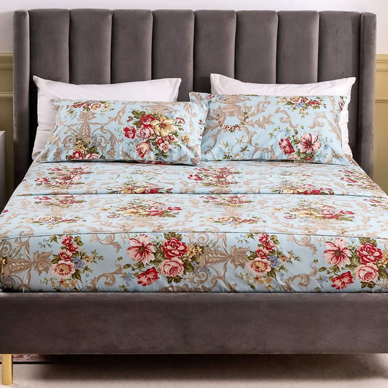 ZWISSLIV Queen's House Shabby Peony Printed Bed Sheets King Deep Pocket